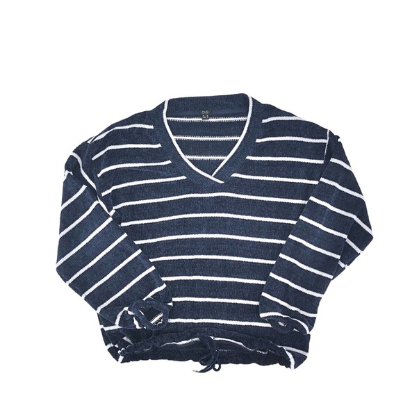 OVS Womens Size Small Nautical Spring Striped Sweater Pullover Drawstring Waist - Picture 7 of 7